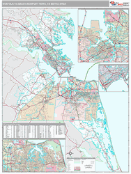 Norfolk-Va. Beach-Newport News Metro Area Wall Map Premium Style 2026